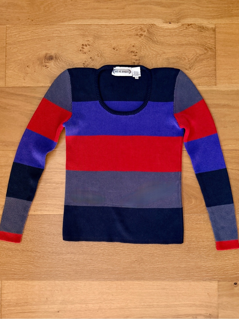 VTG 80s Wayne Rogers Silk Ribbed Sweater Colorblock Stripe Recoverib Wm Medium